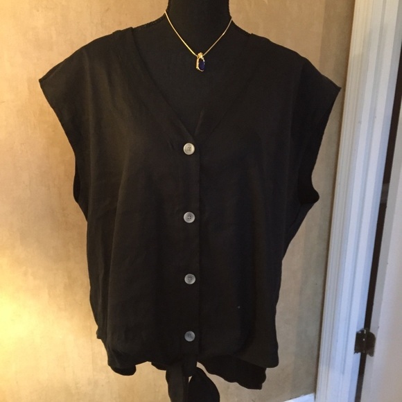 Calvin Klein Black Linen Sleeveless Shirt - Picture 2 of 8